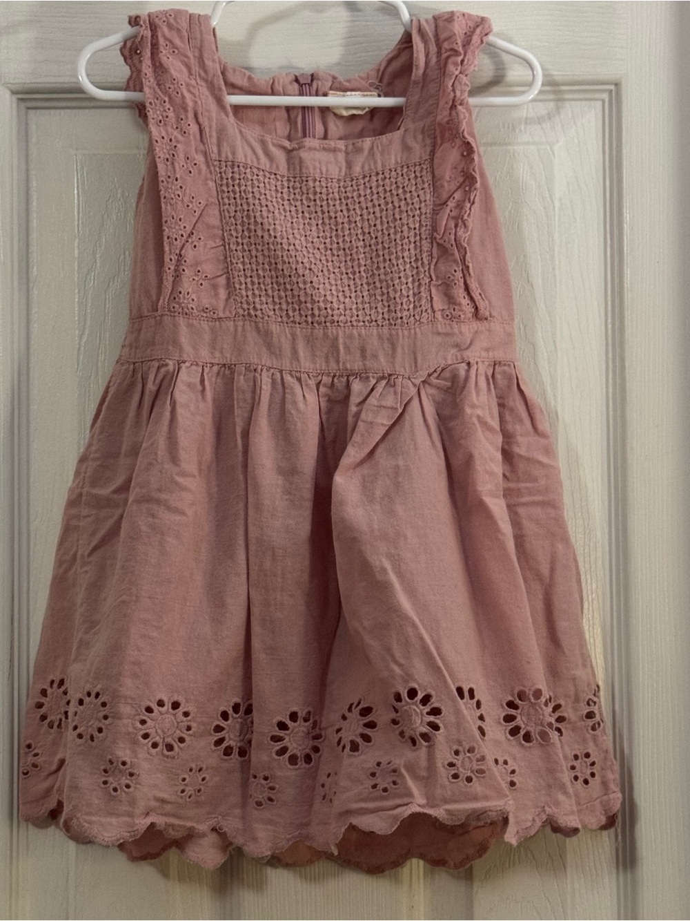Hurave Baby Girl Dusty Pink Eyelet Cotton Sundress Ruffled Sleeves